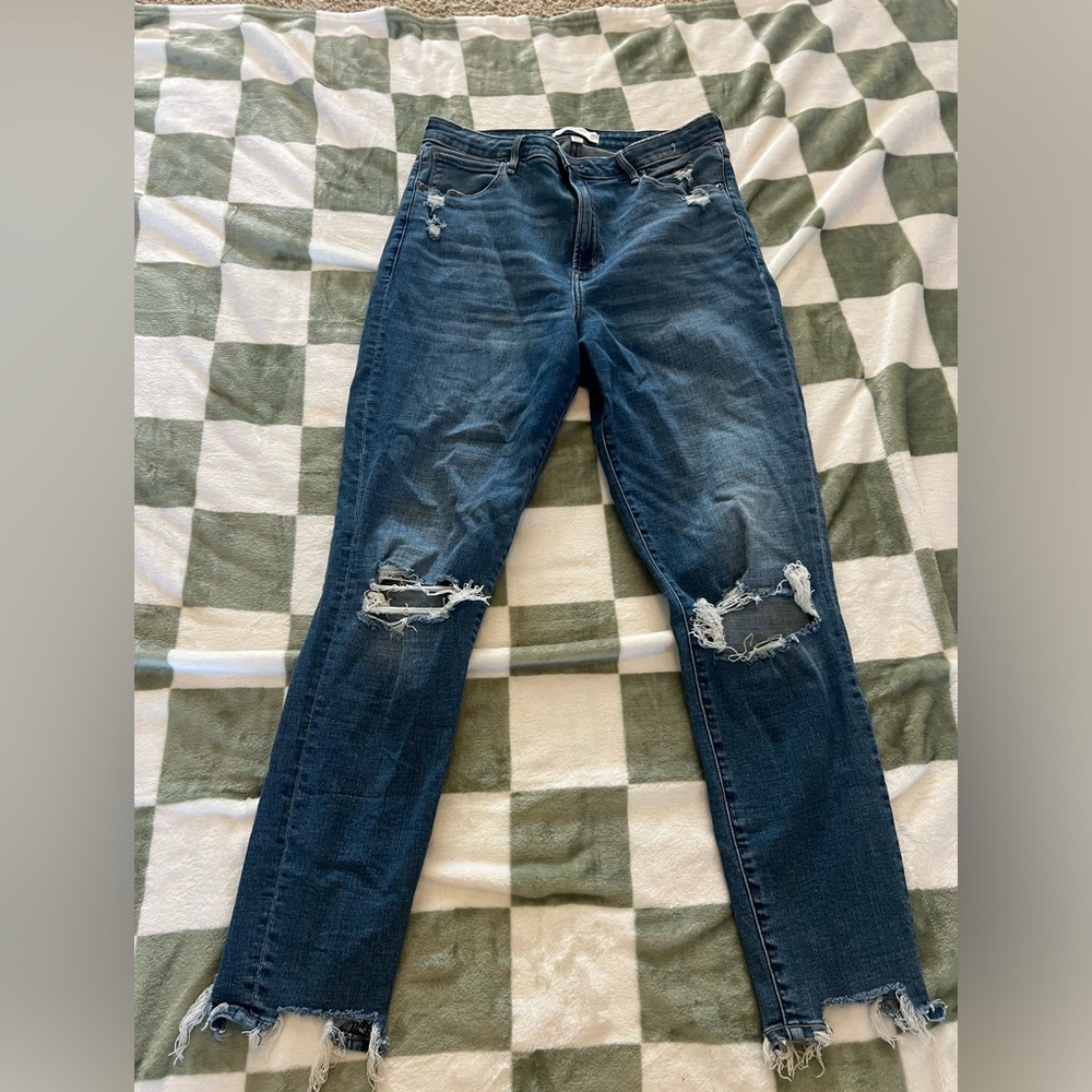 Abercrombie & Fitch Blue Skinny Jeans with Distressed Details